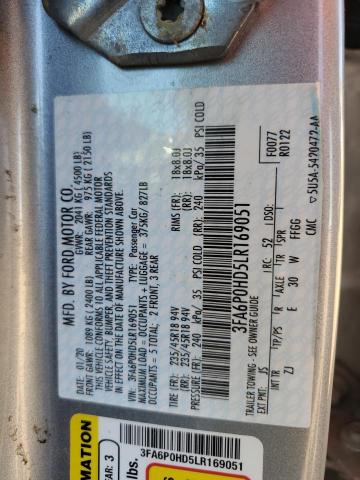 VIN 3FA6P0HD5LR169051 2020 Ford Fusion, SE no.12