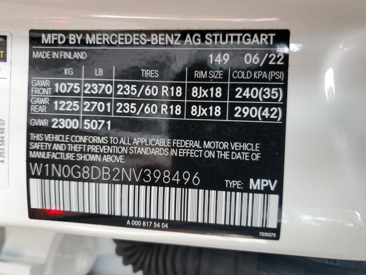 W1N0G8DB2NV398496 2022 Mercedes-Benz Glc 300