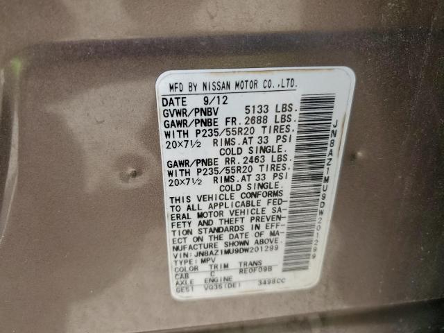 2013 Nissan Murano S VIN: JN8AZ1MU9DW201299 Lot: 45618724