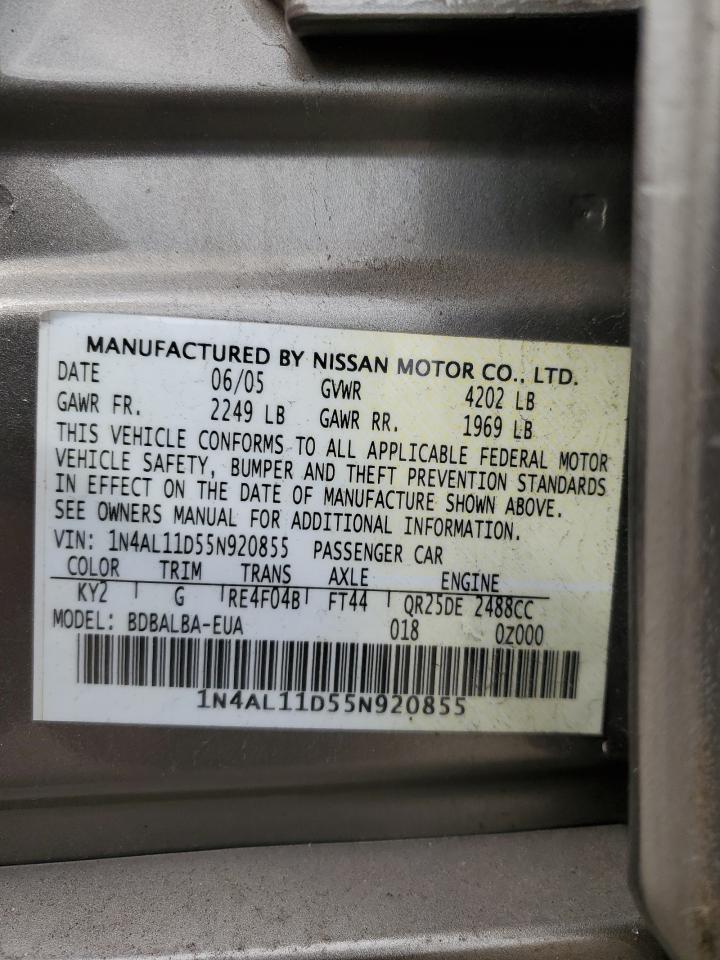 1N4AL11D55N920855 2005 Nissan Altima S