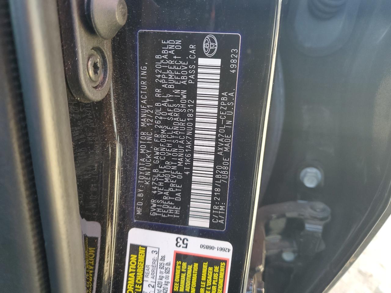 4T1K61AK7NU018312 2022 Toyota Camry Xse