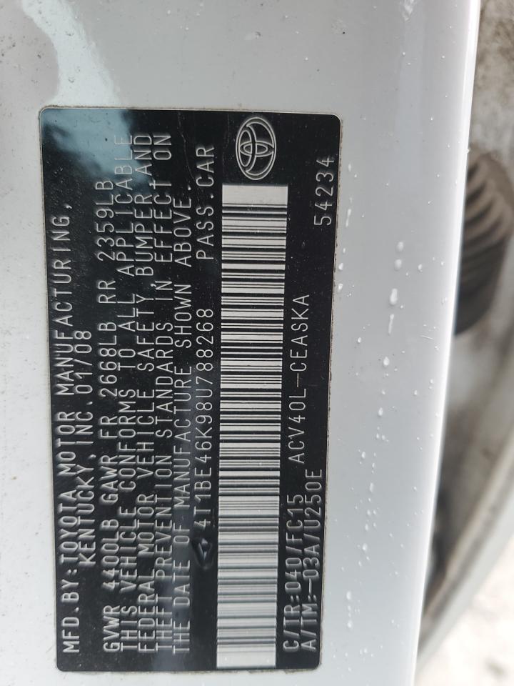 4T1BE46K98U788268 2008 Toyota Camry Ce