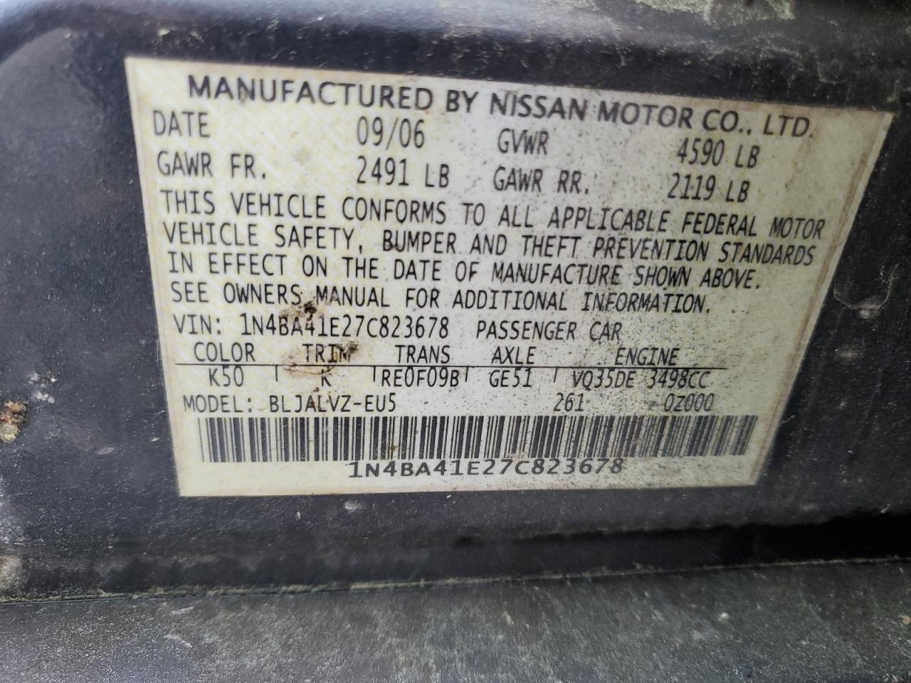 1N4BA41E27C823678 2007 Nissan Maxima Se