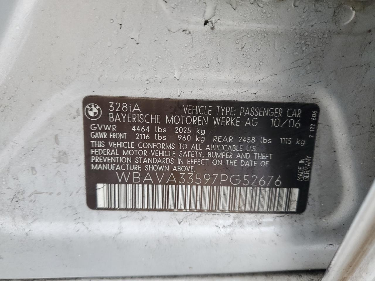 WBAVA33597PG52676 2007 BMW 328 I