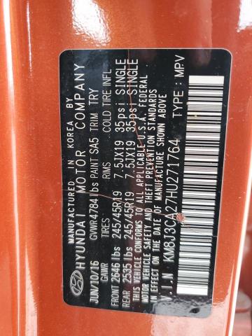 2017 Hyundai Tucson Limited VIN: KM8J3CA27HU271764 Lot: 54505464