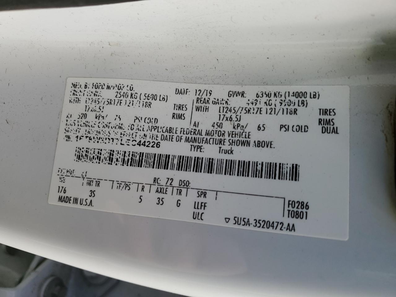 1FT8W3DT7LEC44226 FORD F350 2020