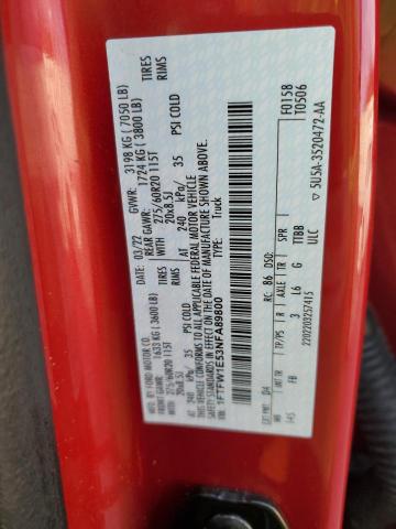 2022 Ford F150 Supercrew VIN: 1FTFW1E53NFA89800 Lot: 48615124