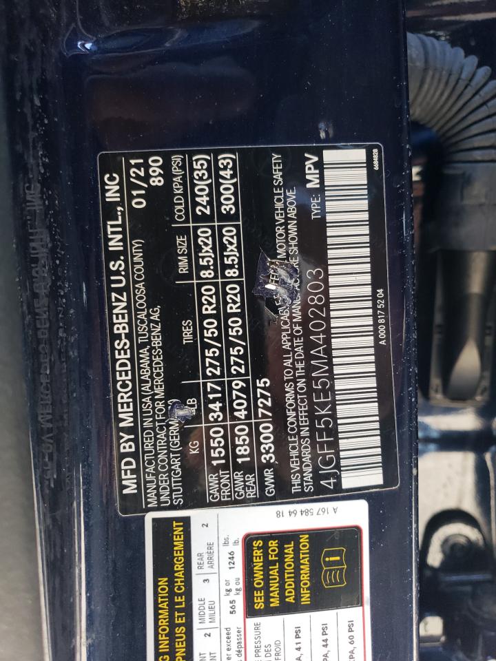 4jgff5ke5ma402803 4JGFF5KE5MA402803 2021 Mercedes-Benz Gls 450 4Matic