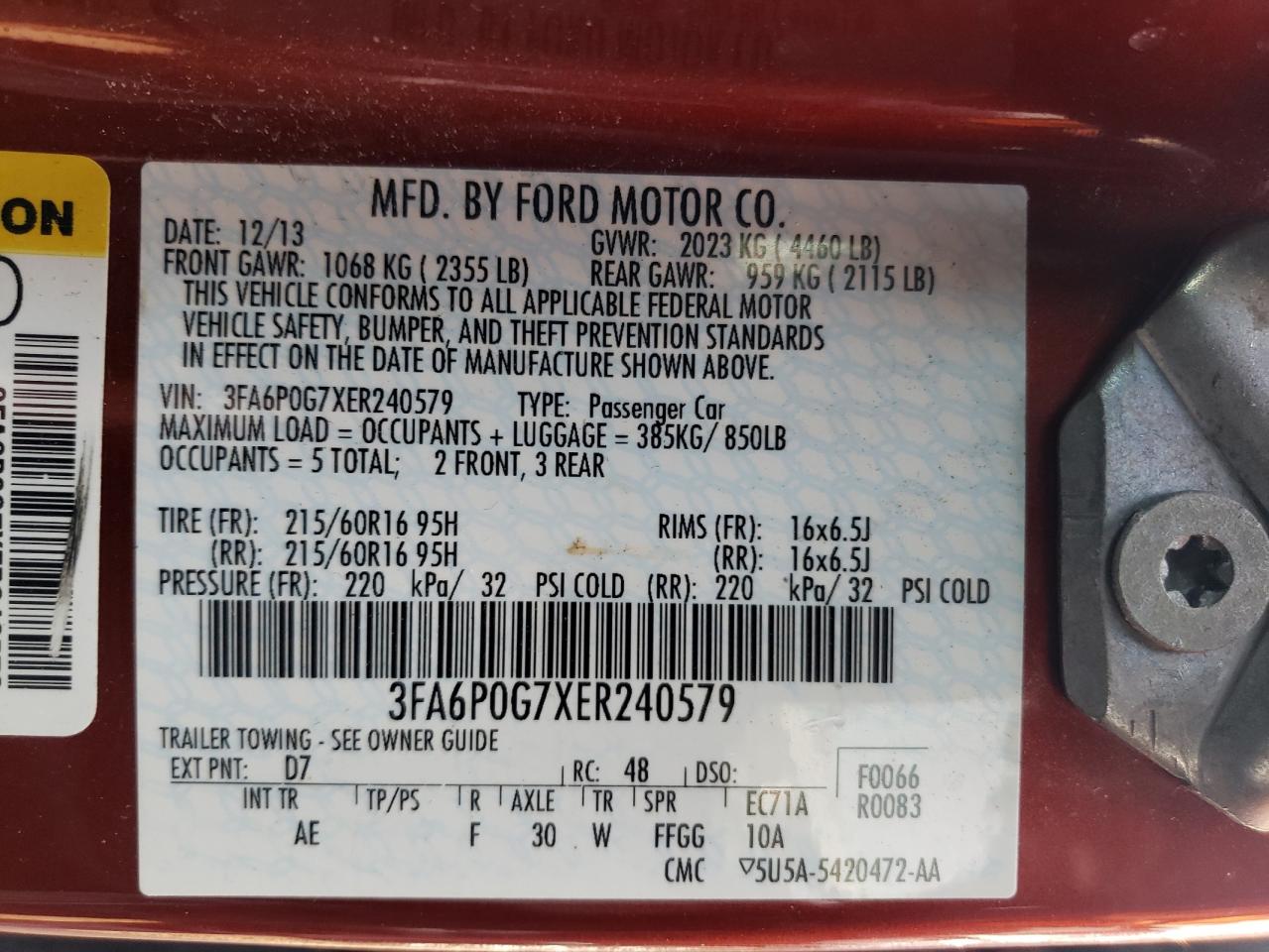 Lot #2445289442 2014 FORD FUSION S
