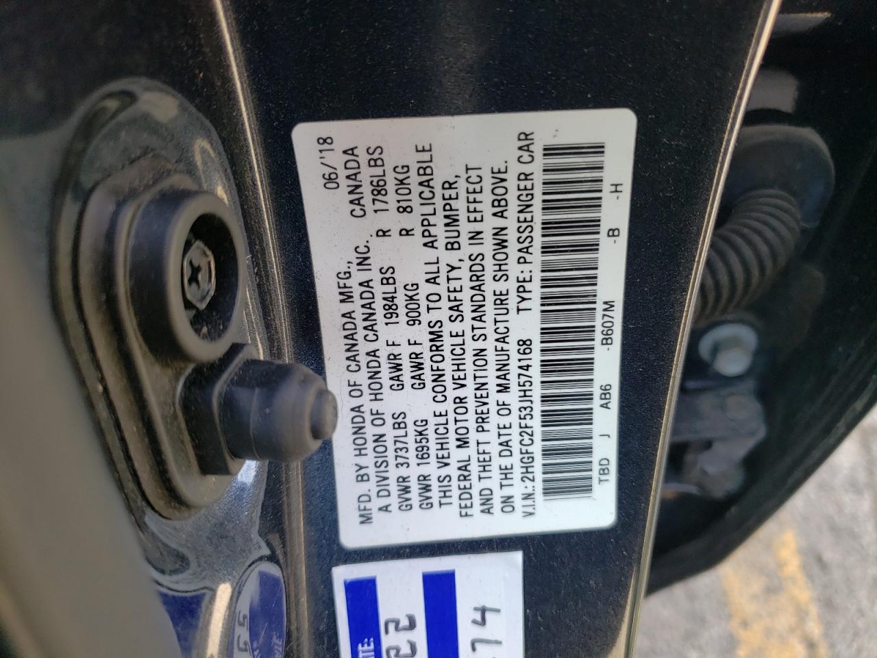 2HGFC2F53JH574168 2018 Honda Civic Lx