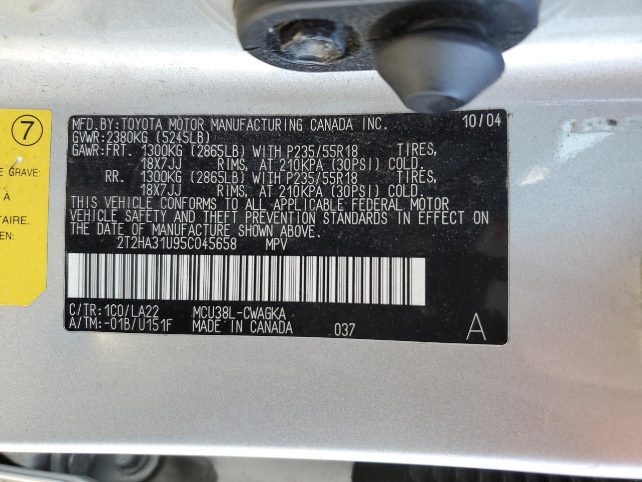 2T2HA31U95C045658 2005 Lexus Rx 330
