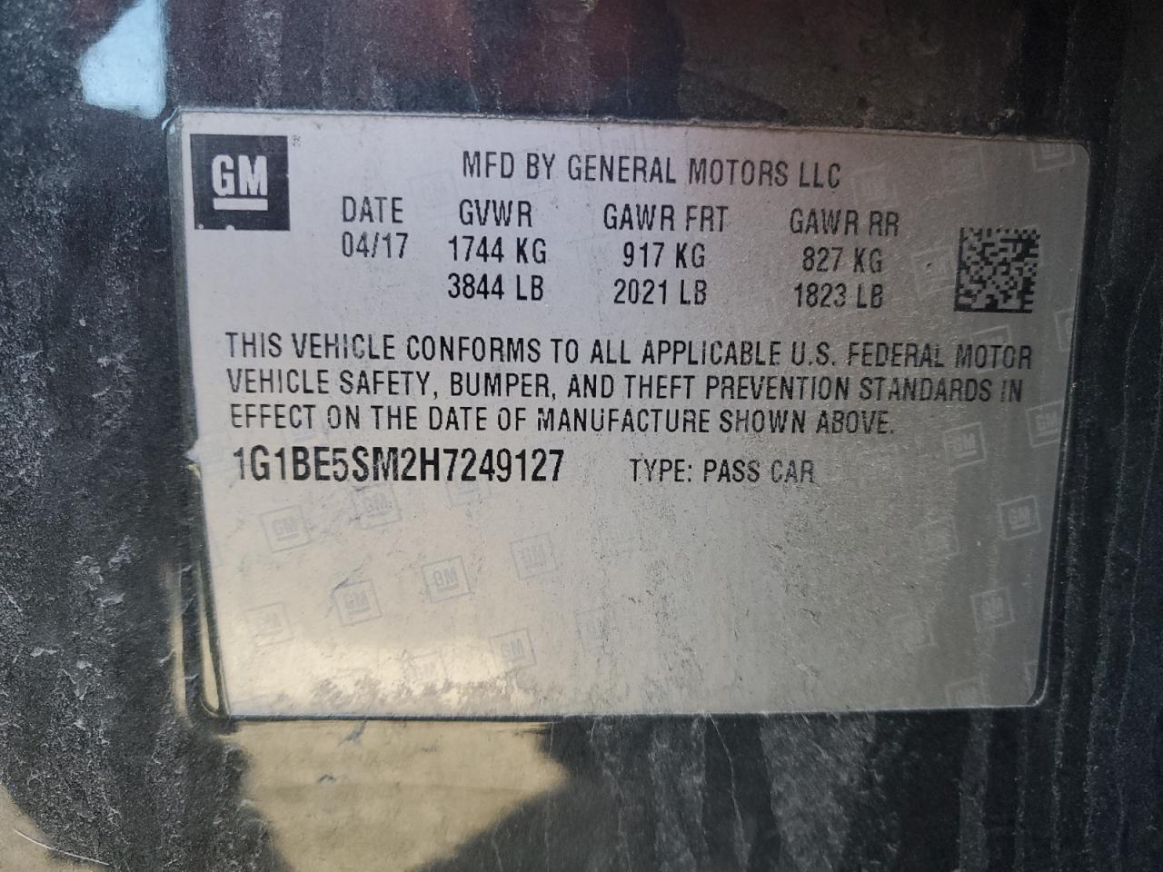 1G1BE5SM2H7249127 2017 Chevrolet Cruze Lt