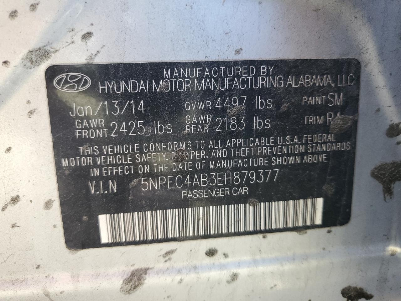 2014 Hyundai Sonata Se vin: 5NPEC4AB3EH879377