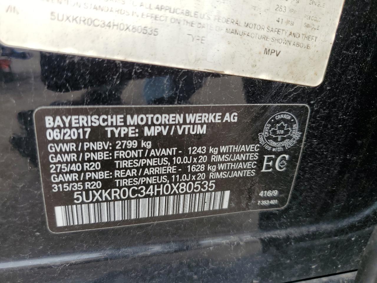 5UXKR0C34H0X80535 2017 BMW X5 xDrive35I