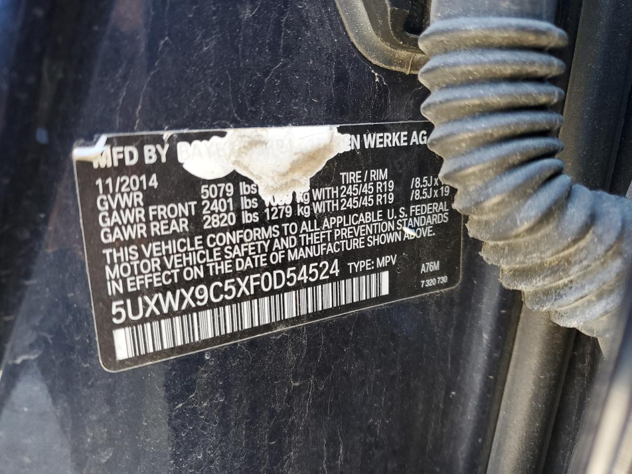 5UXWX9C5XF0D54524 2015 BMW X3 xDrive28I