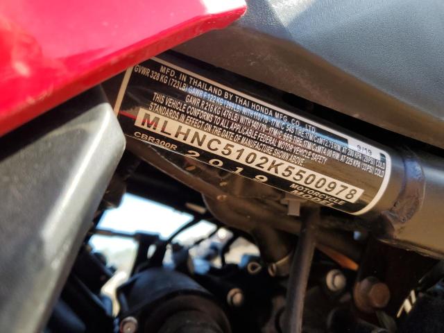 2019 HONDA CBR300 R MLHNC5102K5500978