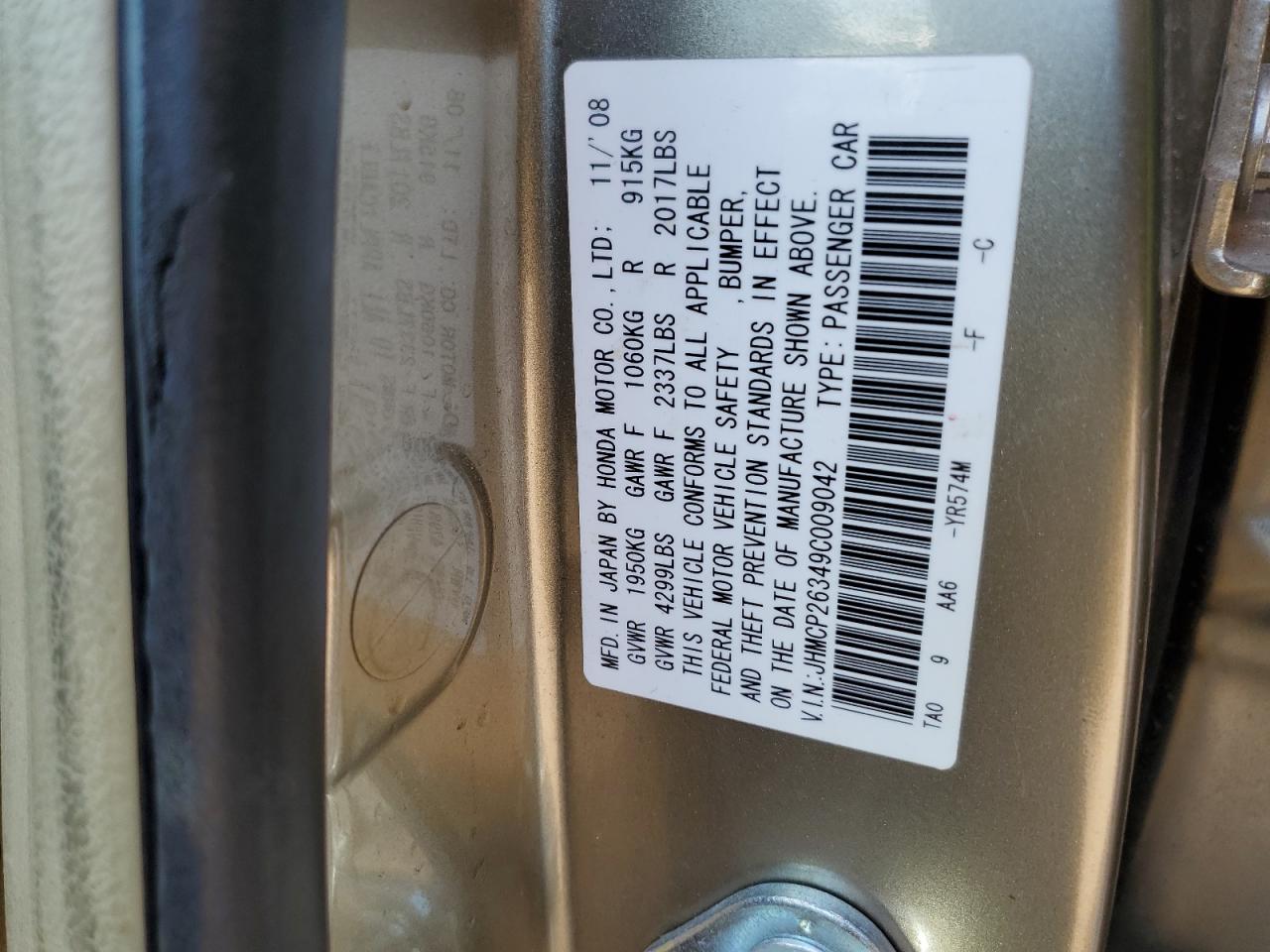 JHMCP26349C009042 2009 Honda Accord Lx