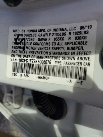 19XFC1F79KE006076 2019 HONDA CIVIC