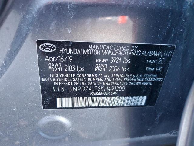 2019 Hyundai Elantra Se VIN: 5NPD74LF2KH491200 Lot: 45607994