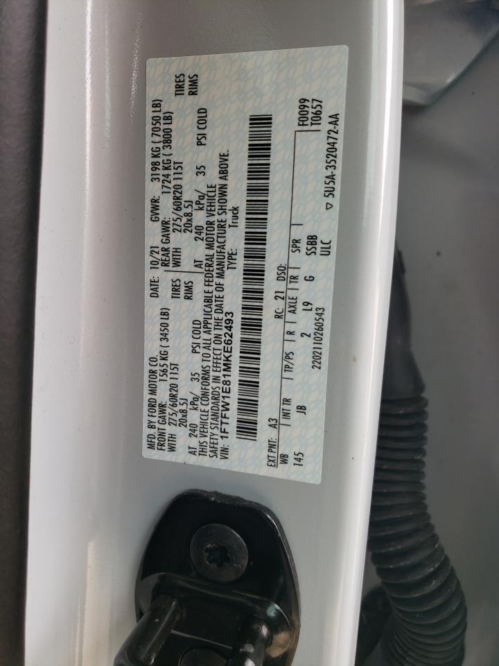 VIN: 1FTFW1E81MKE62493 2021 FORD F-150