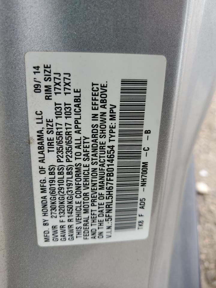 5FNRL5H67FB014654 2015 Honda Odyssey Exl