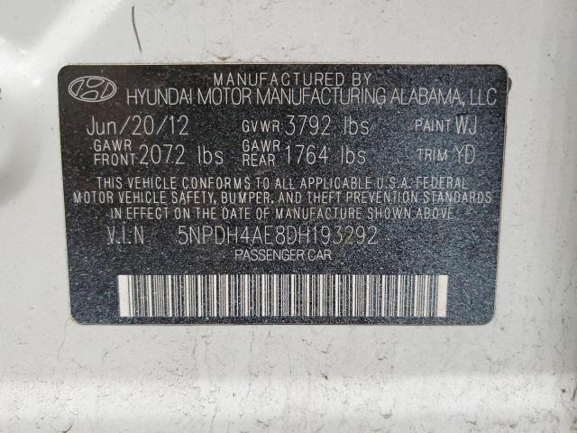 2013 Hyundai Elantra Gls VIN: 5NPDH4AE8DH193292 Lot: 46748684