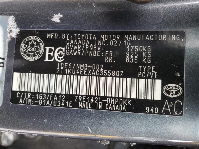 2010 Toyota Corolla Matrix VIN: 2T1KU4EEXAC355807 Lot: 46070004