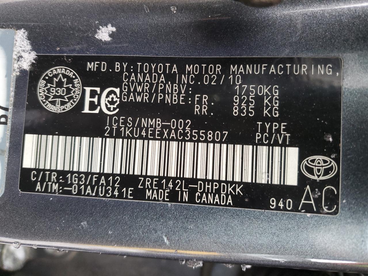 2T1KU4EEXAC355807 2010 Toyota Corolla Matrix