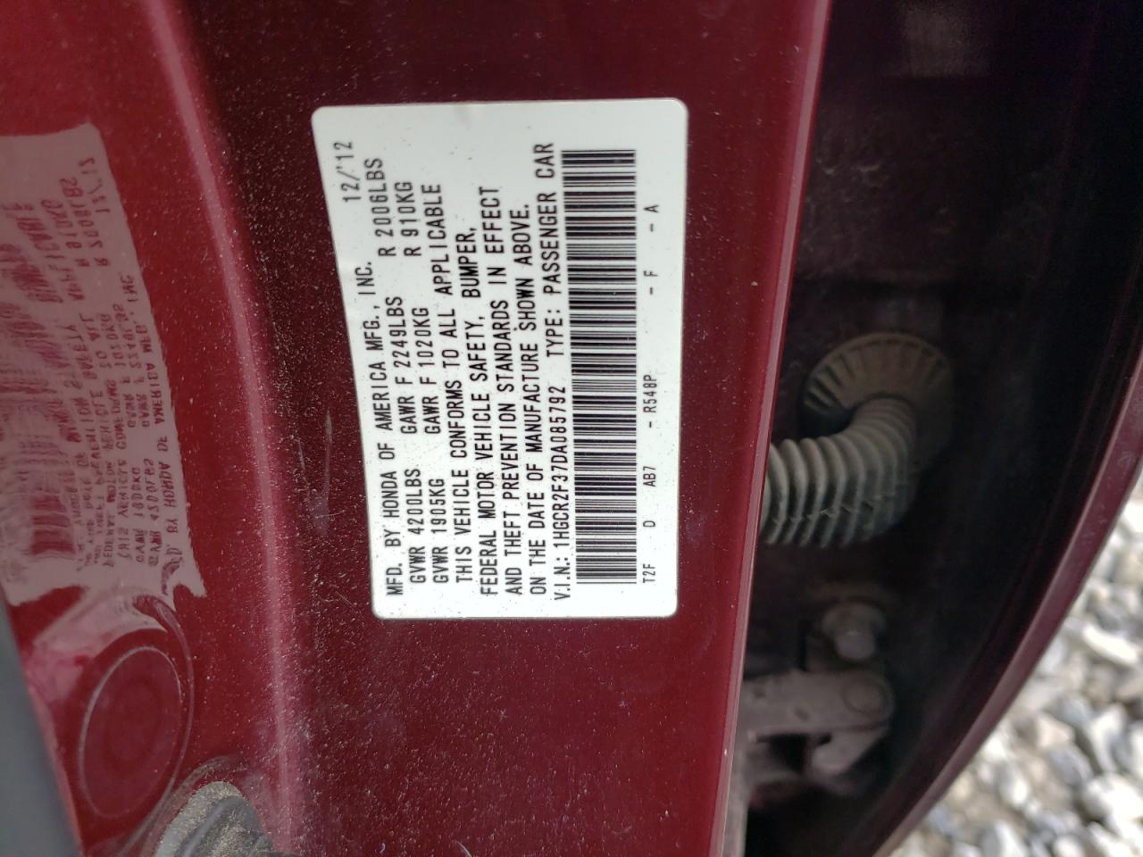 1HGCR2F37DA085792 2013 Honda Accord Lx