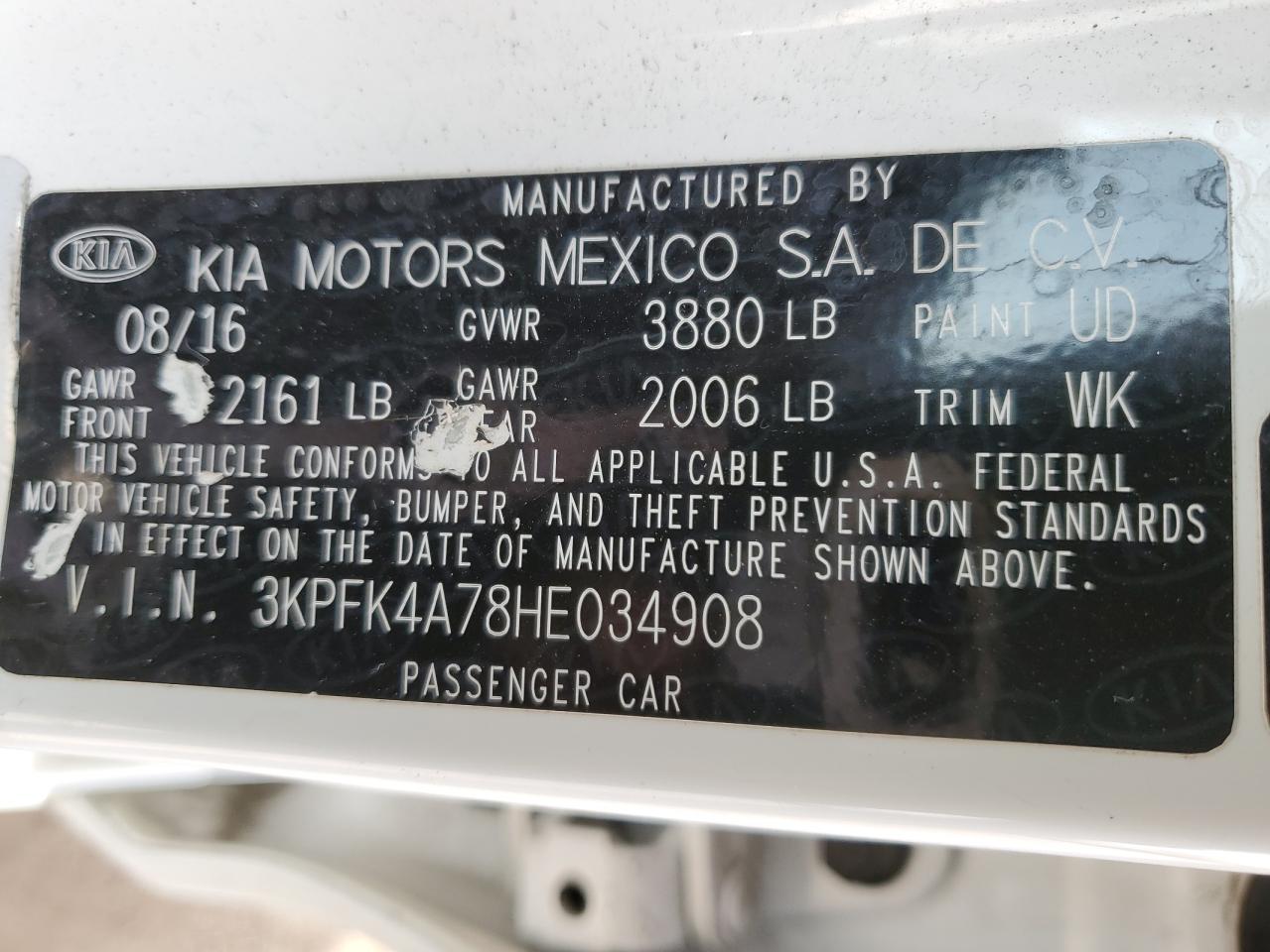 3KPFK4A78HE034908 2017 Kia Forte Lx