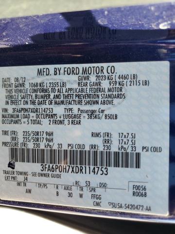 2013 Ford Fusion Se VIN: 3FA6P0H7XDR114753 Lot: 47057914