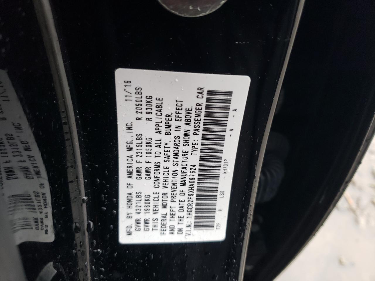 1HGCR2F9XHA097624 2017 Honda Accord Exl