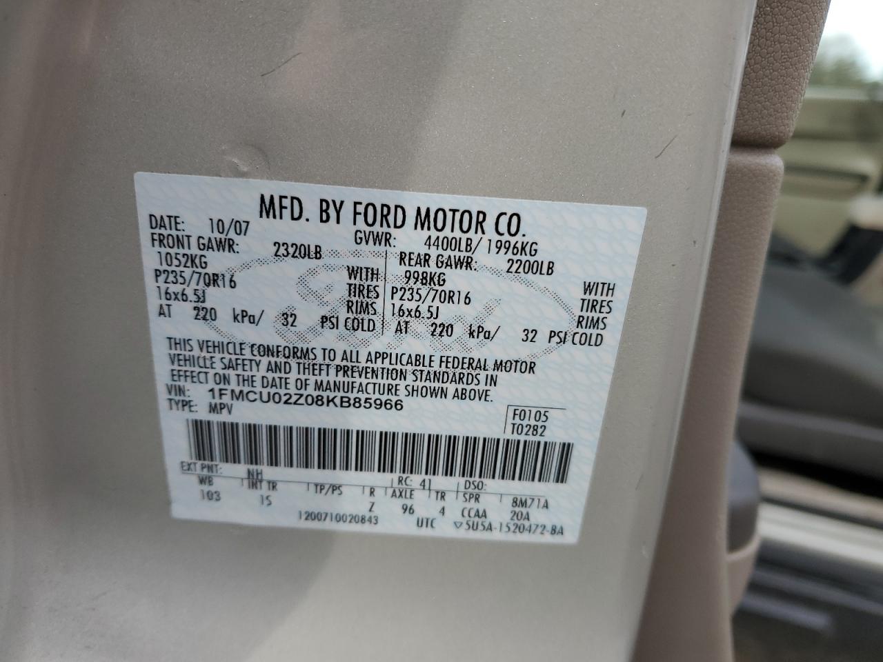 1FMCU02Z08KB85966 2008 Ford Escape Xls