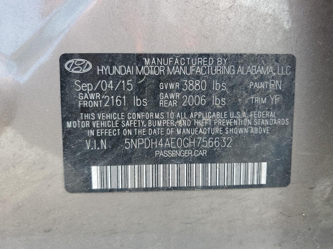 5NPDH4AE0GH756632 2016 Hyundai Elantra Se