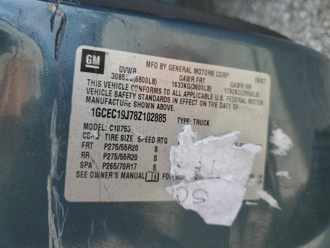 1GCEC19J78Z102885 2008 Chevrolet Silverado C1500