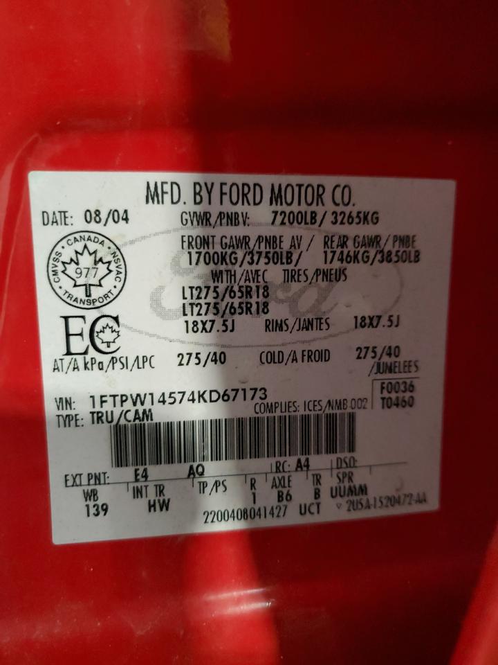 1FTPW14574KD67173 2004 Ford F150 Supercrew