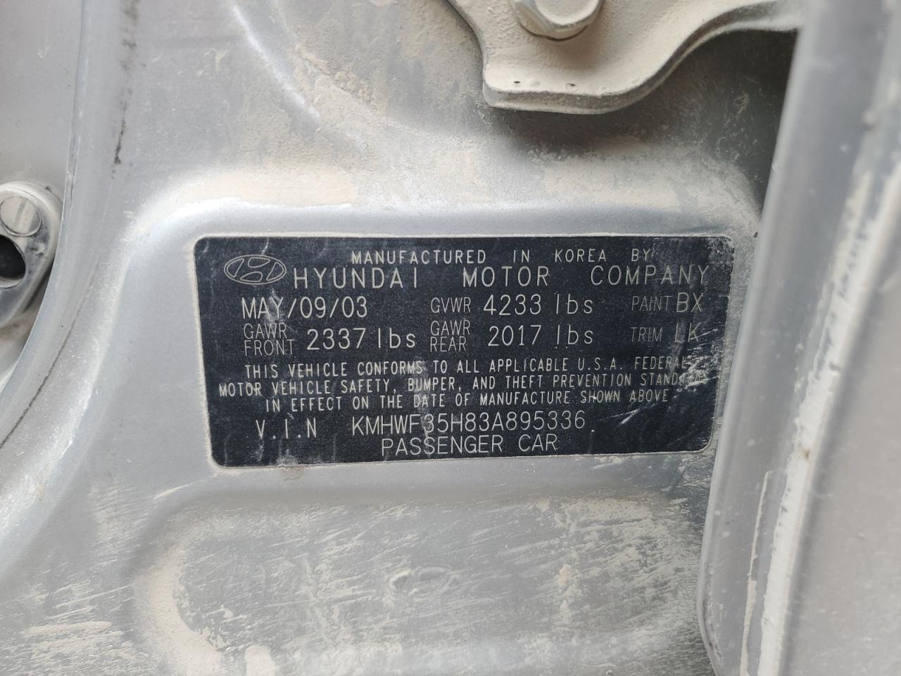 KMHWF35H83A895336 2003 Hyundai Sonata Gls