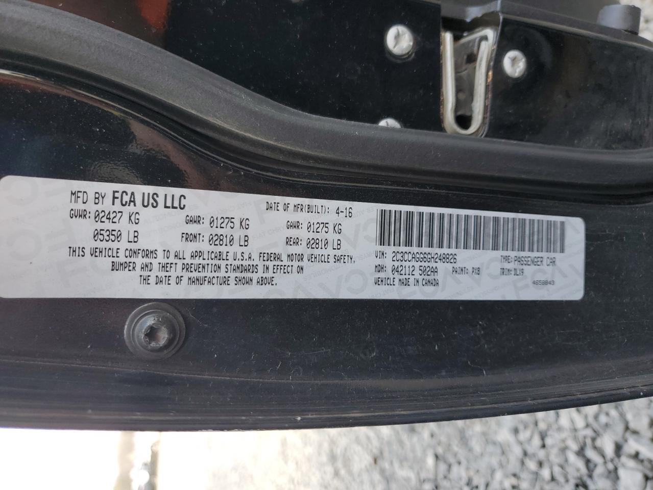 2C3CCAGG6GH248826 2016 Chrysler 300 S