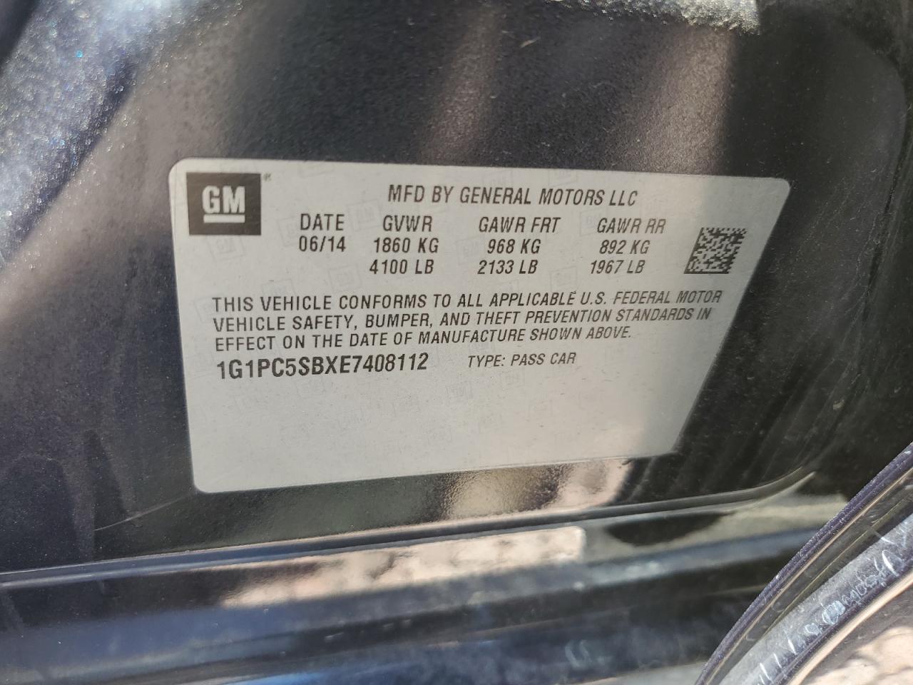 1G1PC5SBXE7408112 2014 Chevrolet Cruze Lt