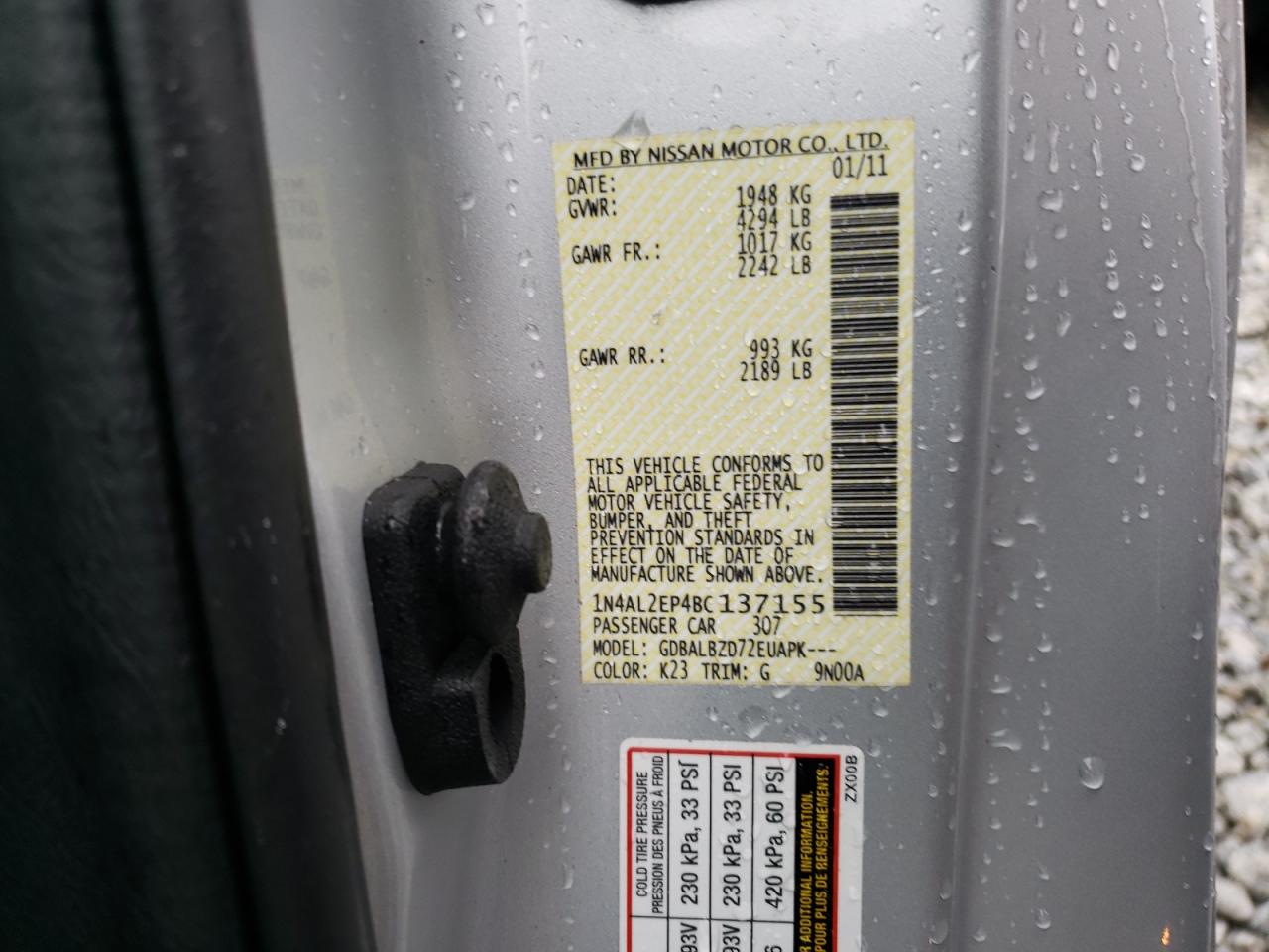 1N4AL2EP4BC137155 2011 Nissan Altima S