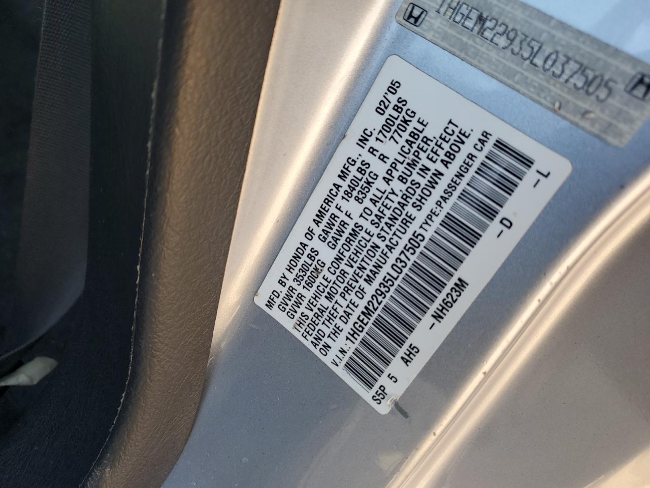 1HGEM22935L037505 2005 Honda Civic Ex 1HGEM22935L037505 2005 Honda Civic Ex
