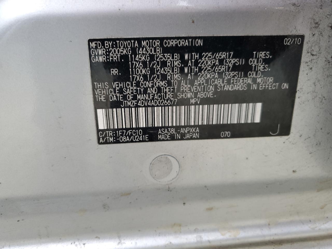 JTMZF4DV4AD026677 2010 Toyota Rav4