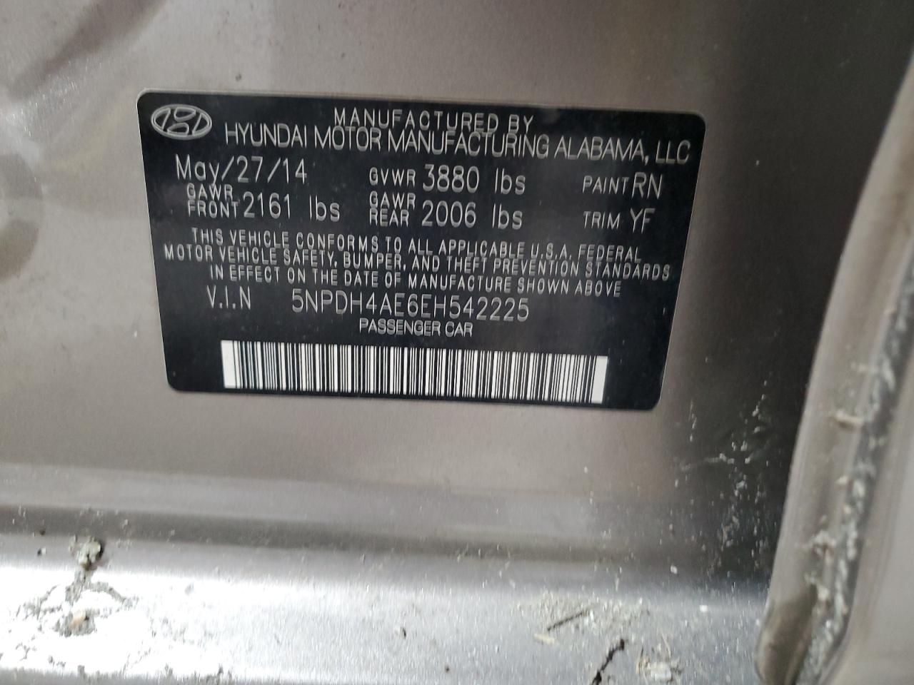 5NPDH4AE6EH542225 2014 Hyundai Elantra Se