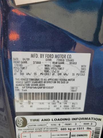 2009 Ford F150 Supercrew VIN: 1FTPW14V29FB13337 Lot: 46714554
