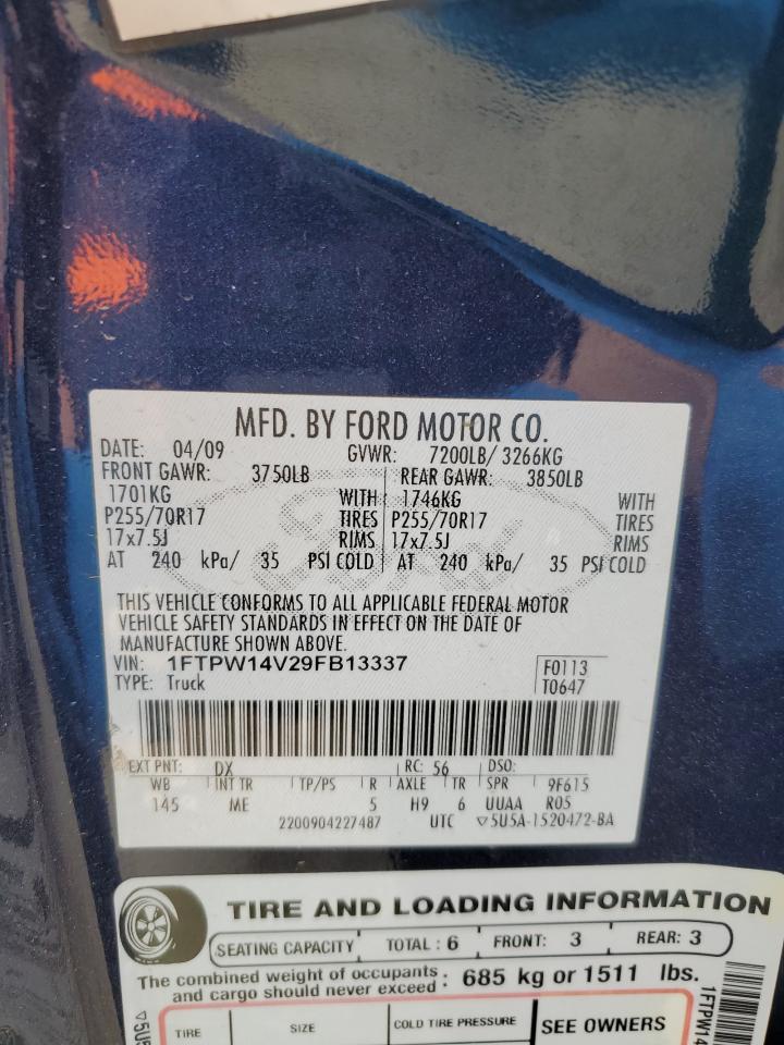 1FTPW14V29FB13337 2009 Ford F150 Supercrew