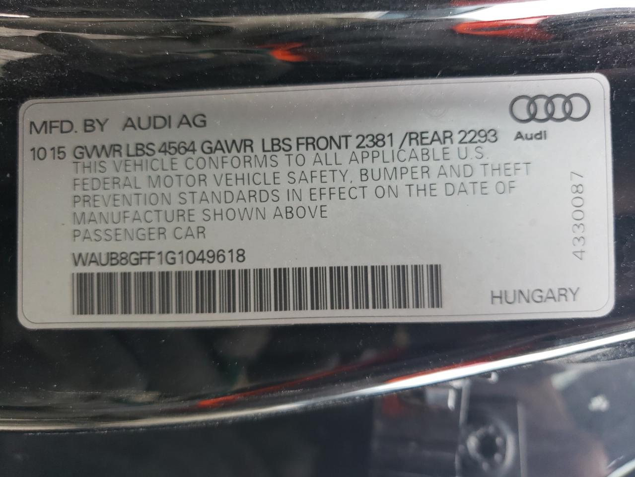 WAUB8GFF1G1049618 2016 Audi A3 Premium