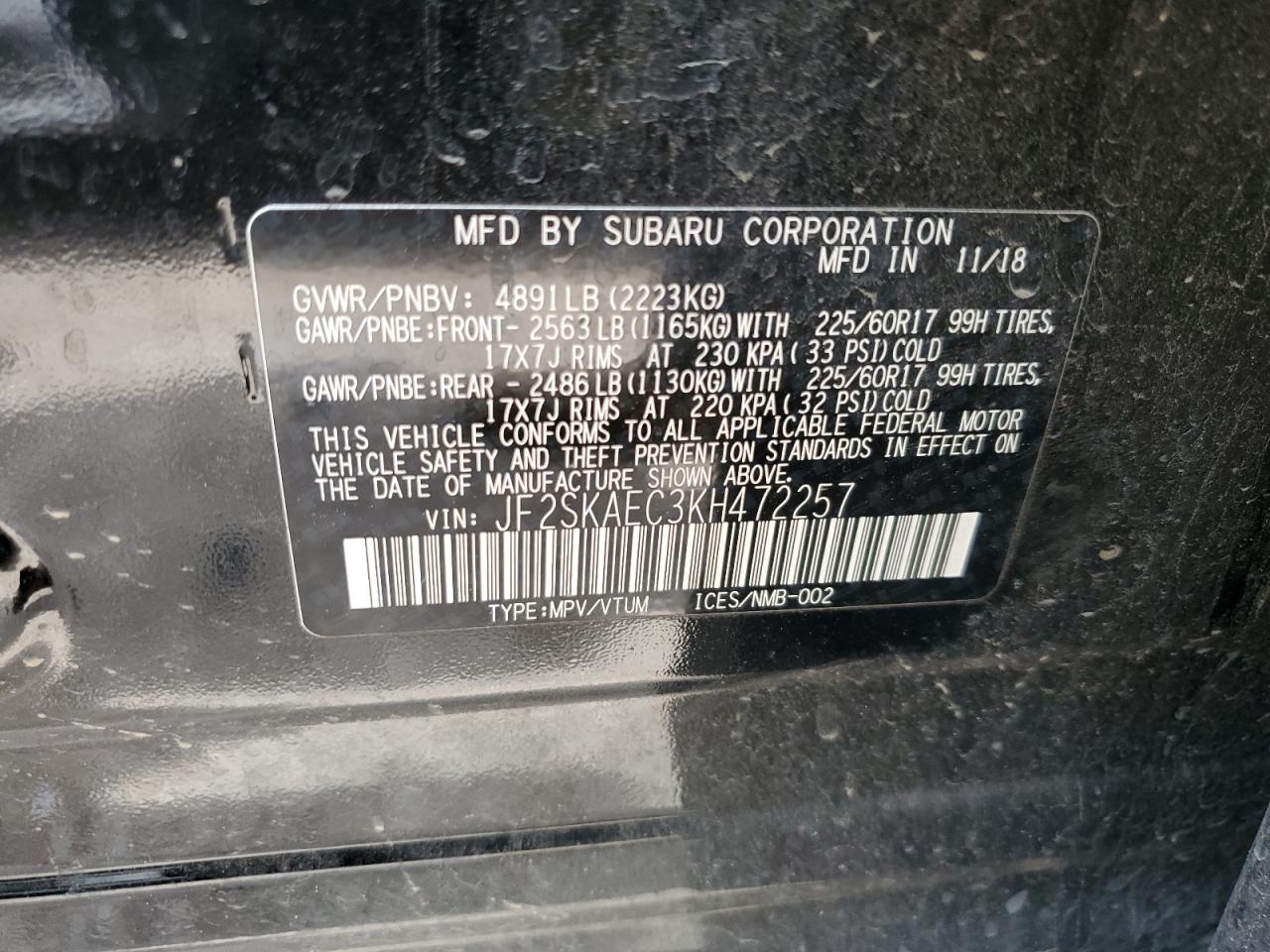 Lot #2854910628 2019 SUBARU FORESTER P