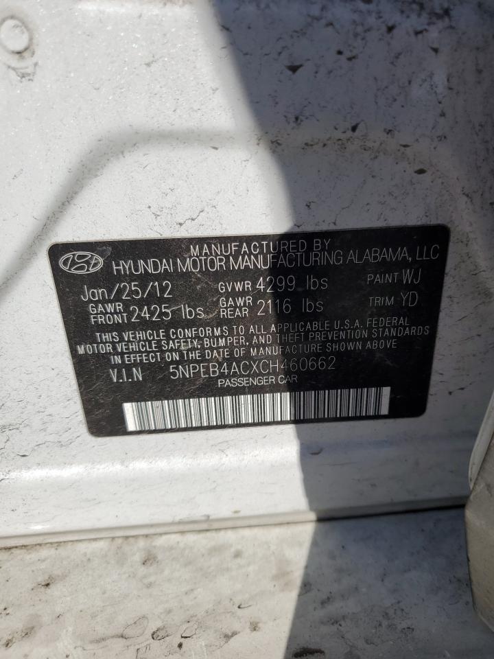 5NPEB4ACXCH460662 2012 Hyundai Sonata Gls