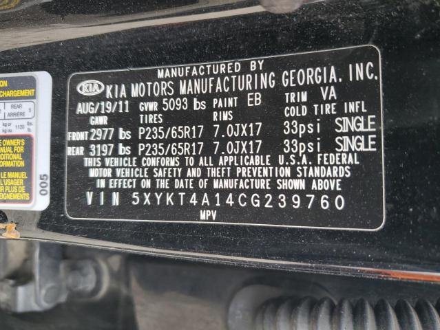 2012 Kia Sorento Base VIN: 5XYKT4A14CG239760 Lot: 46129964