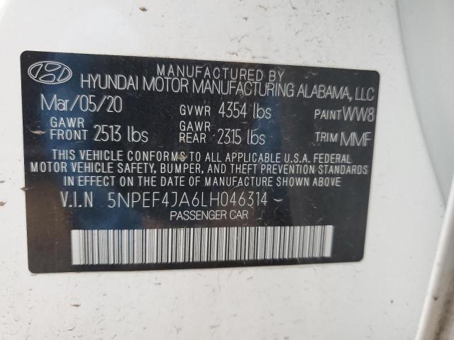 VIN 5NPEF4JA6LH046314 Hyundai Sonata SEL 2020 13